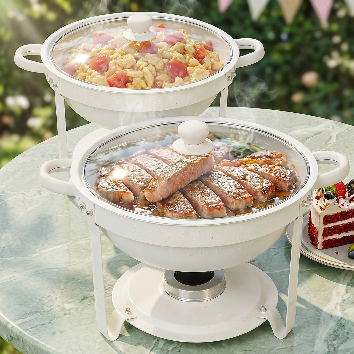 Chafing Dishes for Buffet of 1/2/4/6, 6QT White Chafing Dish Buffet Set Stainless Steel Chafer Set, Roll Edge Food Warmers for Parties, Wedding, Birthday, Church Events, Catering - Solely for Cooking