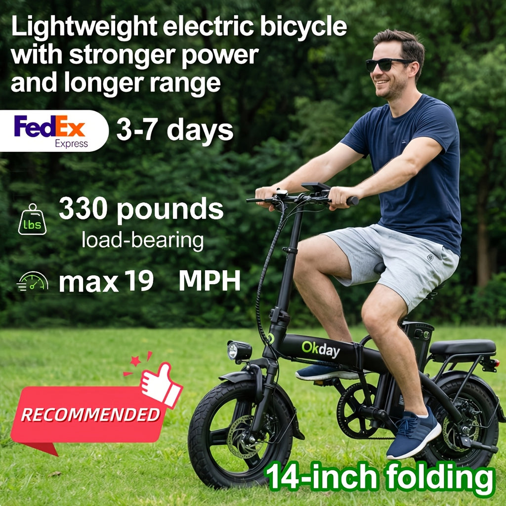 High-Power Electric Bicycle - Long Range, Foldable Portable Electric Scooter, Equipped with Dual Brakes, 14-Inch All-Terrain Tire Wheels, Dual Power Batteries/Electric Mode, Multi-Functional Bicycle, Iron-Carbon Alloy Frame