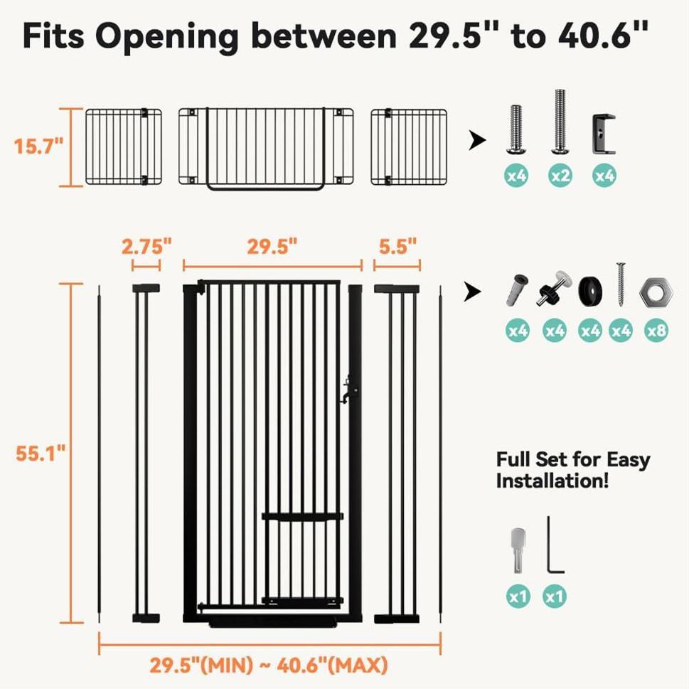 71" Extra High Cat Barrier, 29.5-40.6" Extra Broad Pet Barrier, Convenient Walk-Through, Pressure-Fitted Pet Barrier with Adjustable Cat Entrance for Doorways And Stairs