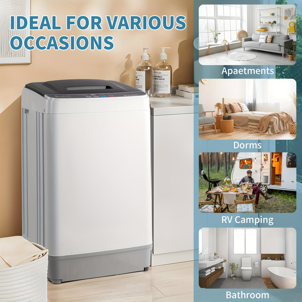 [Portable Washer and Dryer] MOTOOS Full Automatic Washing Machine, 17.6Lbs Top Load Portable Washer with Drain Pump, 10 Wash Programs 8 Water Level Washer and Dryer Combo, 2in 1 Washer and Dryer for Apartments, RV, Camping