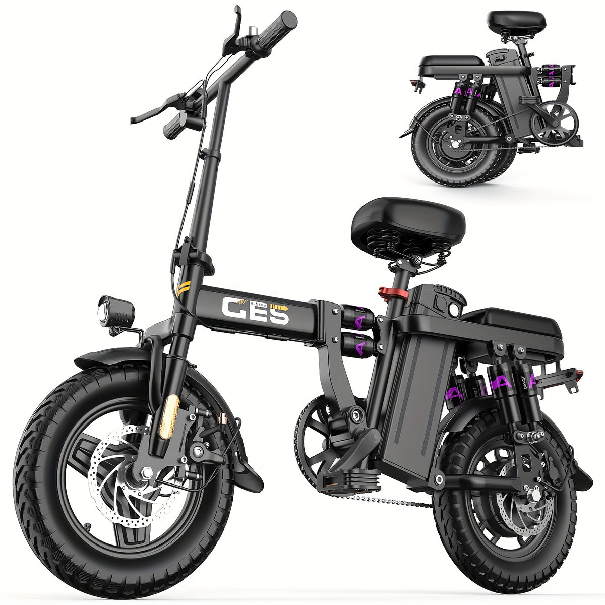 500W Electric Bike for Adults, 48V 10AH/15AH Removable Battery, Speed 15-20 Mph, Long Range 10-35 Miles, 14-Inch Foldable, LCD Display, Dual Disc Brakes, Super Suspension, Teen Gift, Adult E-Bike - Motorcycle