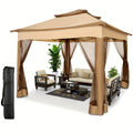 Tooluck 10X10Ft Outdoor Gazebo with Mosquito Netting And Double Roof, Easy Set Water-Resistant Metal Gazebo with Alloy Frame, for Gardens, Lawns & Backyard