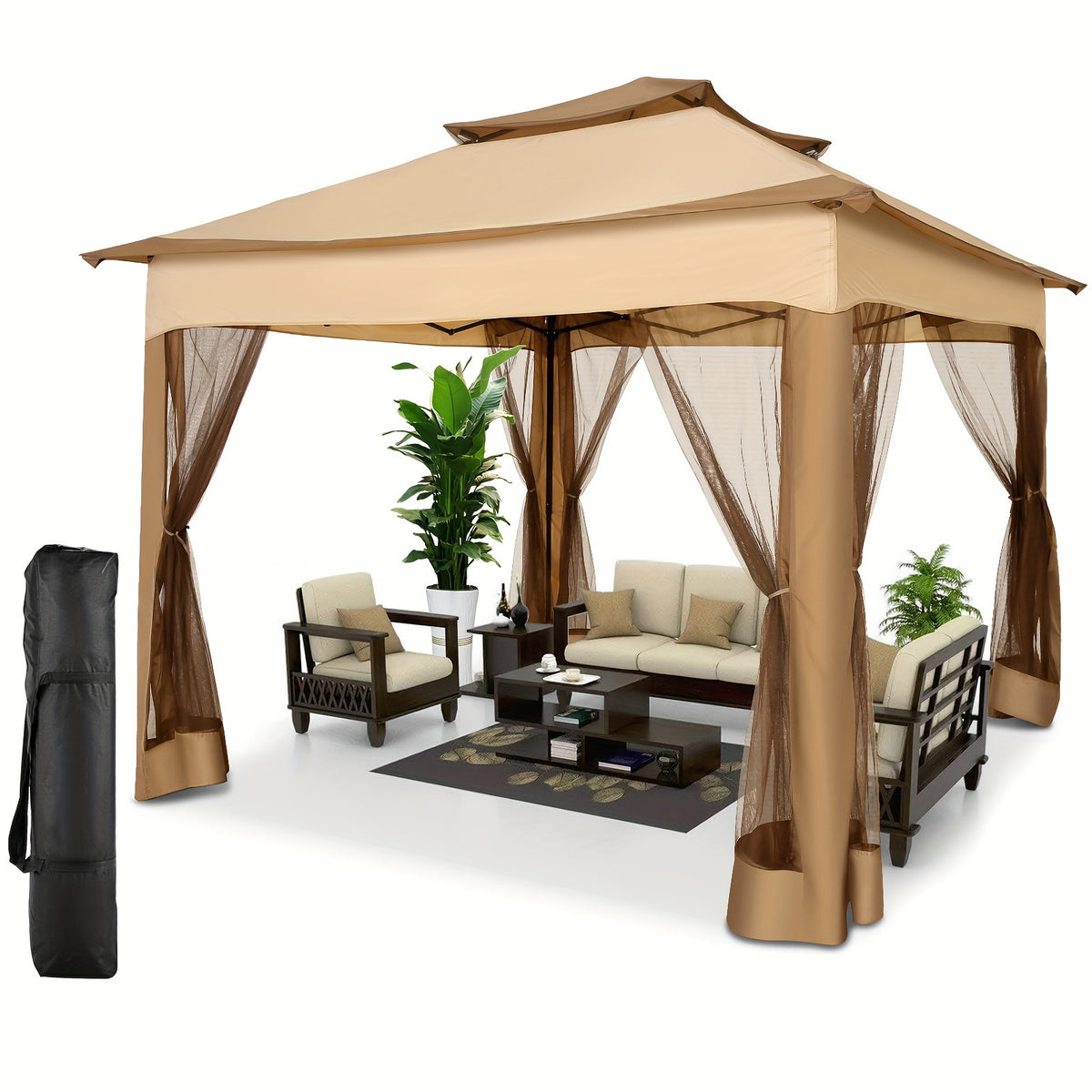 Tooluck 10X10Ft Outdoor Gazebo with Mosquito Netting And Double Roof, Easy Set Water-Resistant Metal Gazebo with Alloy Frame, for Gardens, Lawns & Backyard