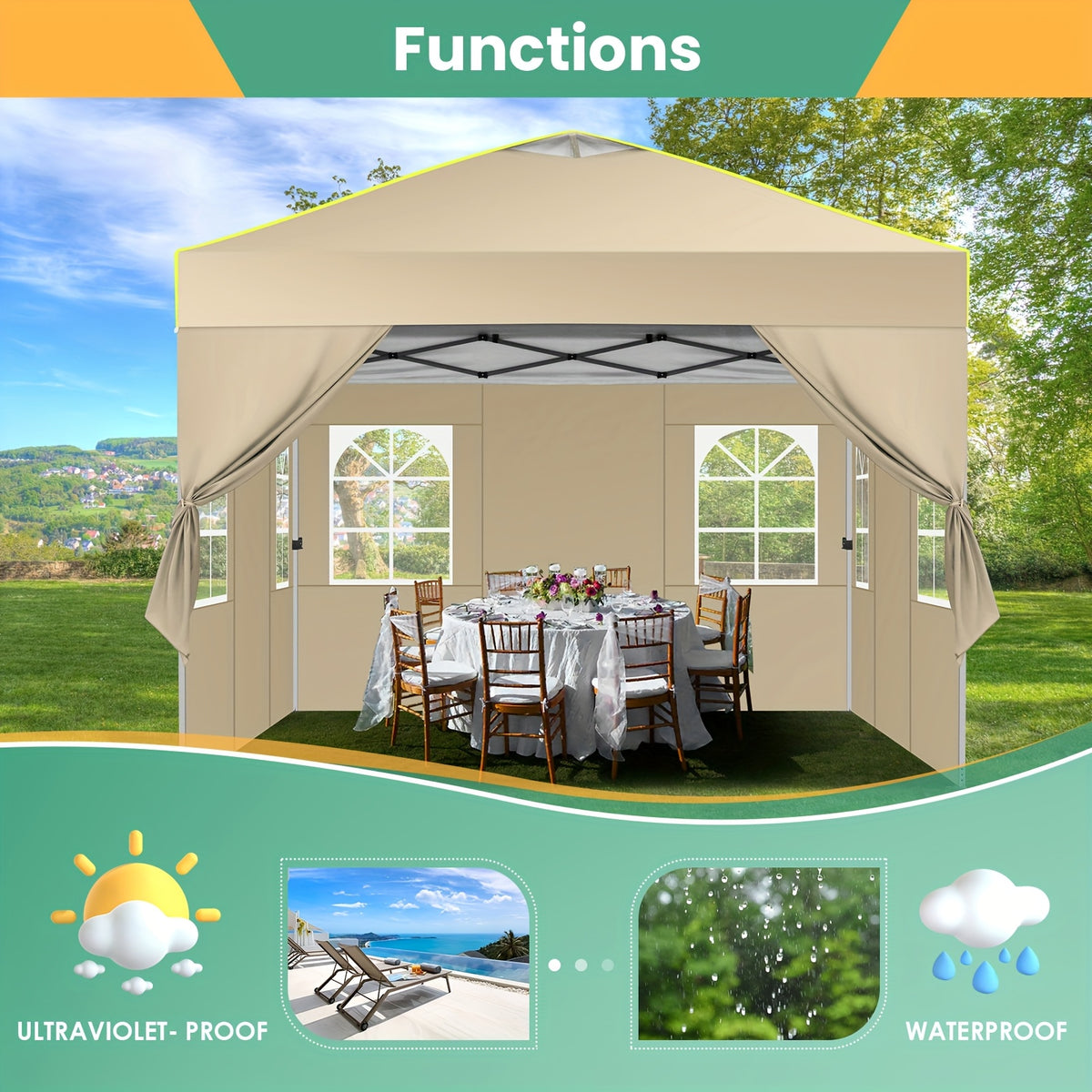 10x10ft One-Push Pop-Up Canopy Tent with 4 Removable Walls for Adjustable Outdoor Event Shelter