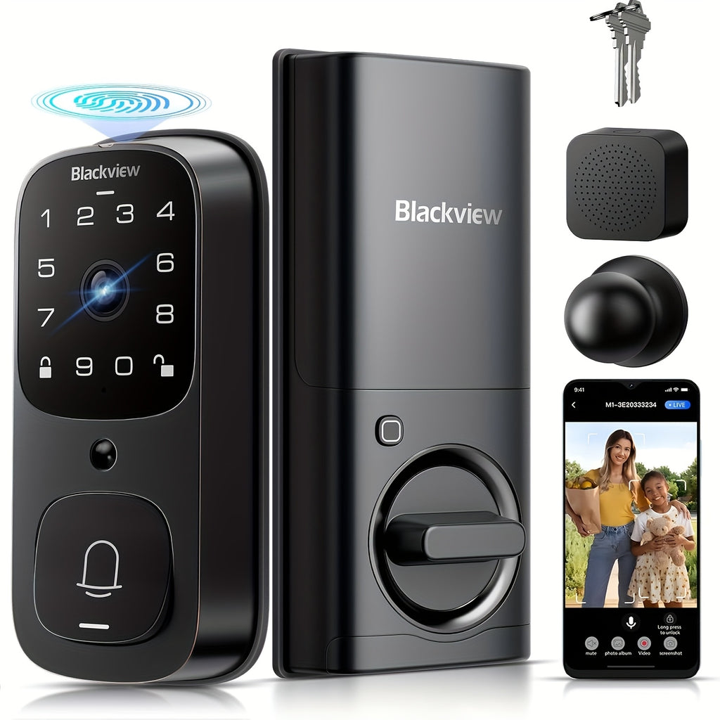 Blackview Smart Lock SE80, 3-In-1 3.5K Door Camera And Doorbell And Fingerprint Keyless Entry Door Lock, Smart Wi-Fi Deadbolt for Front Door, App Remote Control, No Monthly Fee, 32GB Local Storage