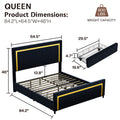 Queen/King Upholstered Platform Bed with LED Lights - 4 Storage Drawers& Adjustable Channeled Headboard, No Box Spring
