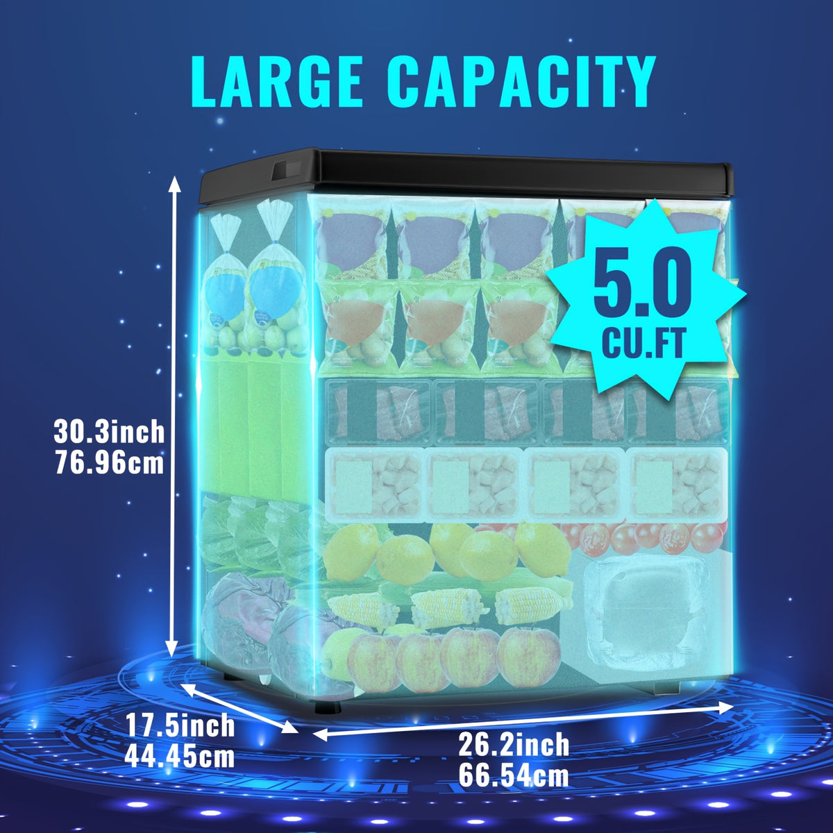 [Small Deep Freezer] WANAI Small Deep Freezer, 2.5/3.5/5.0 Cubic Feet Chest Freezer with Adjustable Temperature, Top Open Door, Removable Storage Basket for Home, Kitchen, Office, for Home And Apartment, Black