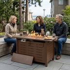40 44in 50000 BTU Propane Fire Pit Outdoor - Rectangular Steel Gas Fire Table with Lid | Waterproof Cover Metal Black Firepit for Patio, Backyard, Deck (Black/Brown)