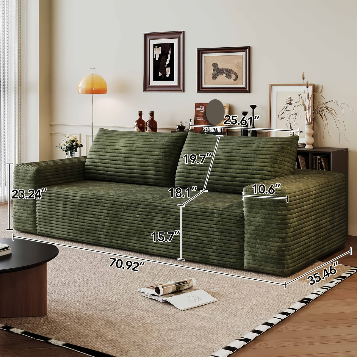 Boneless Sofas for Living Room, 71" Modern 2-Seater Sofa with Deep Seat, Comfy Cloud Sofa with Corduroy Fabric, No Assembly Couch, Loveseat Sofa for Bedroom, Dorm