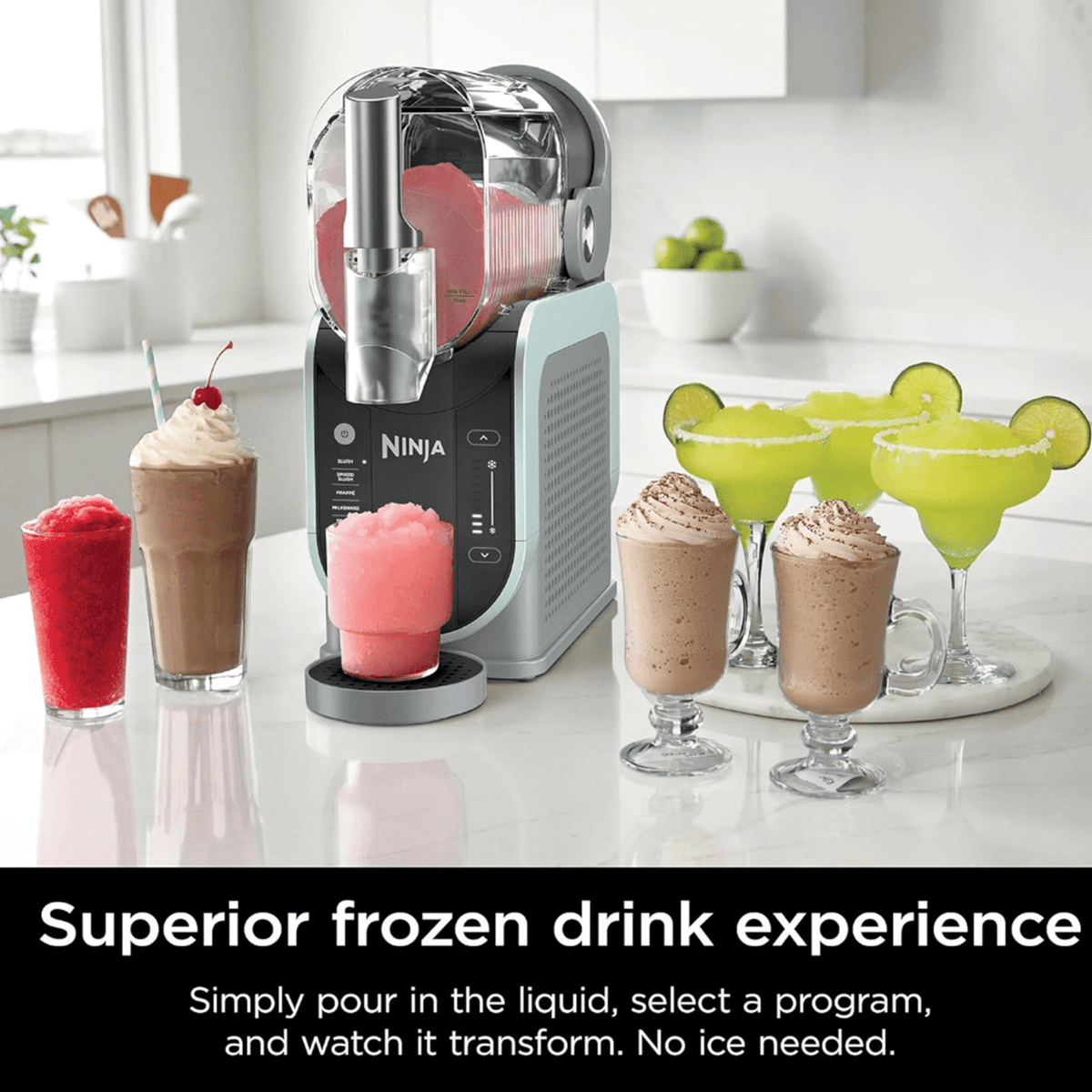 Ninja SLUSHi with RapidChill Technology, 96 oz. Frozen Drink & Slushie Machine, 5 Programs, Slush, Spiked Slush, Frappe, Milkshake, Frozen Juice, FS305CO + Two 16-oz Insulated Bubble Cups (Renewed)