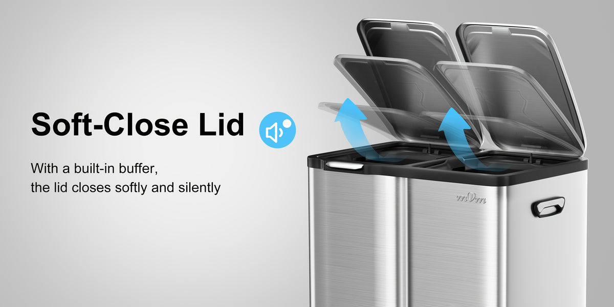 16 Gallon/60L Heavy-Duty Stainless Steel 3-Compartment Trash Can with Dual-Action Pedal & Hands-Free Operation, Odor-Proof Wet/Dry Separation System, Silent Close Lid, Removable Bins - Commercial/Residential Kitchen/Office Waste Disposal