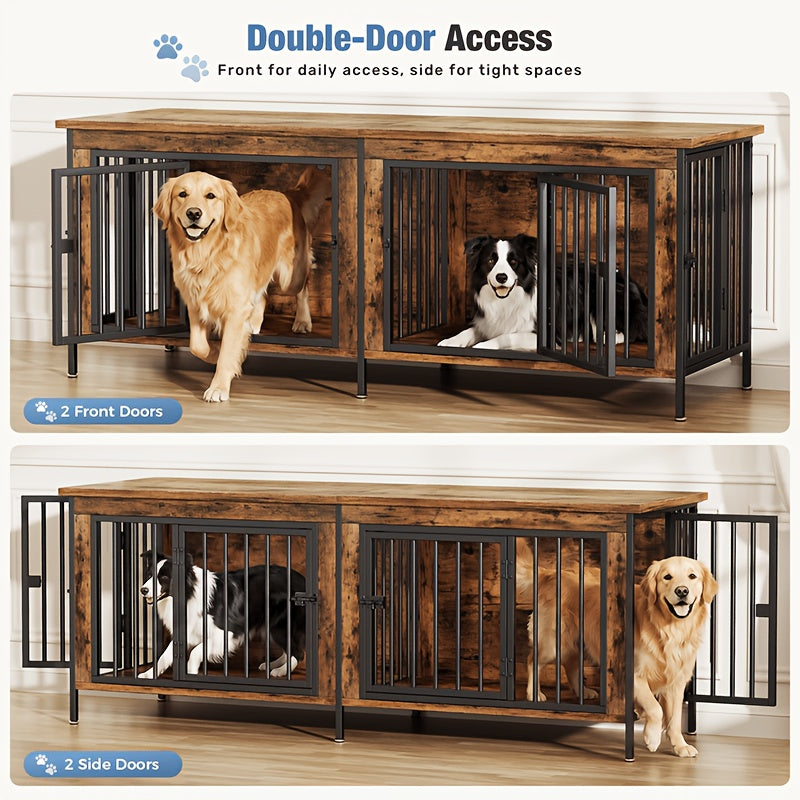 63inch Furniture for Dog Crates, A Double Cage Featuring A Storage Top, Multi-Functional TV Stand Side Table for 2 Large Dogs, Indoor Pet Cage