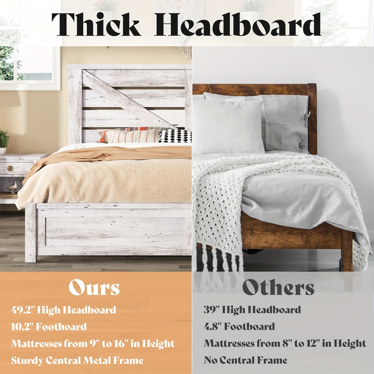 Farmhouse Bed Frame with 49.2" Barn Door Headboard, Platform Bed Frame with Wood Slat, Under Bed Storage Space, Easy Assembly, Noise-Free