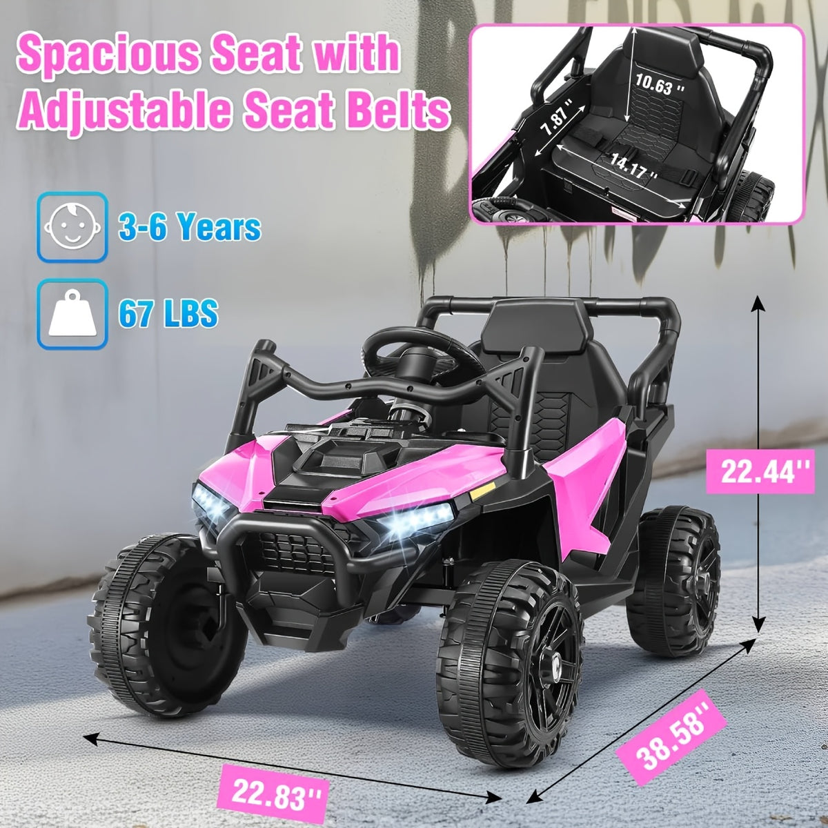 24V Children's Electric Ride On Car, 14 "seat Children's Electric Car, with Remote Control, Spring Suspension, LED Lights, Seat Belt, Music Playback, The Perfect Gift for Christmas & New Year & Children's Birthday, Suitable for All Kinds Of Terrain