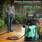 2025 Upgraded Electric Pressure Washer, IPX5 with Adjustable Touch Screen, IPX5 5000 PSI 3.3 GPM, 8 Power Settings, Suitable for Car, Yard, and Floor Cleaning, with 4 Nozzles, 23ft Hose, 16ft Power Cord, Detergent Bucket