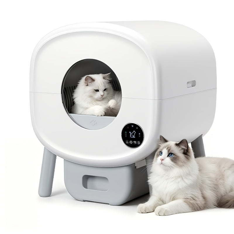 ECORUI Automatic Cat Litter Box, Self Cleaning Litter Box Large Capacity for Multiple Cats, App Control with Safety Sensors, Removable Washable Liner, 2 Rolls Garbage Bags, Grey, Refurbished, Without Battery