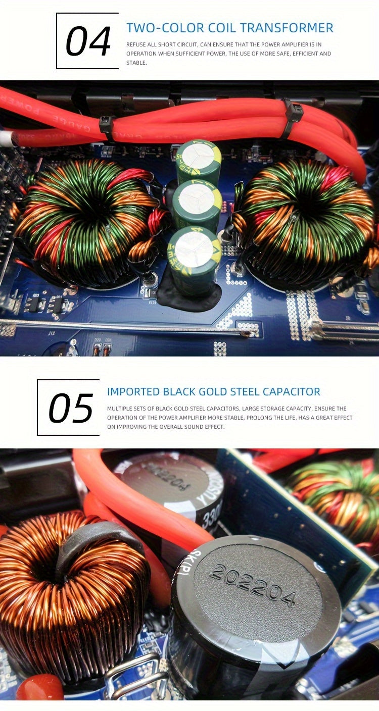 Car Keluneglo 5000W Max Power Monoblock Class D Amplifier - 3800W RMS Super Output at 1 Ohm - 10Hz to 250Hz Frequency Response - 96Db+ Higher SNR - 0.05% Lower THD - 11-16V Voltage Supply - RCA Input - Crossover Frequency & Slope Adjustable - Perfec