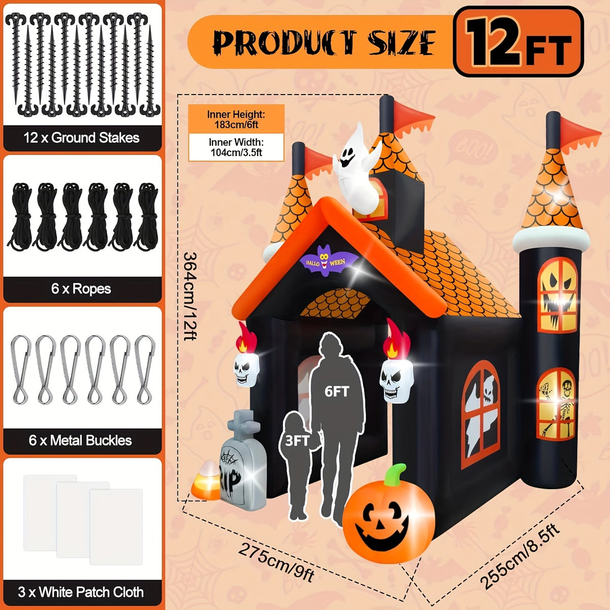 KALOARY Halloween Inflatable Archway 11-13 FT Blow-Up Arch in Witch, Ghost, Castle, Haunted House, Clown, Cemetery, Pumpkin Designs, Some with Built-In Lights, for Yard, Garden, Lawn, Indoor-Outdoor Halloween Party