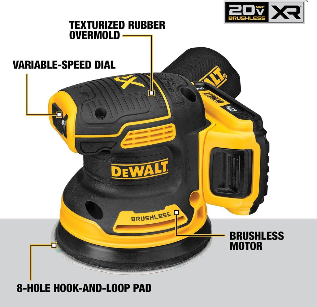 DEWALT 20V MAX Orbital Sander Cordless, 5-Inch Sander Tool, 2.Ah, 8,000-12,000 - DCW210D1