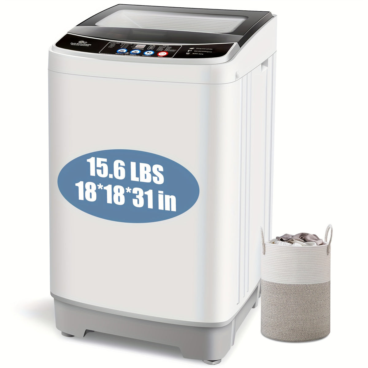 Portable Washing Machine 17.8Lbs/20Lbs Capacity, 2.4 Cu.Ft Full-Automatic Portable Washer Machine with 10 Programs And 8 Water Levels Selections, Low Noise, LED Display, Washing Machine for Apartment, Home, Dorms