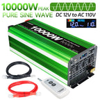 Pure Sine Wave Inverter 10000 Watt (Peak) Vehicle Power Inverter, Converts 12 Vdc to 110 Vdc to 120 Vdc, with LCD Display, Remote Control and Troubleshooting, 4 US Sockets for Car Onboard Chargers, for Home Solar Systems, RV's, and Vans, without Batteries