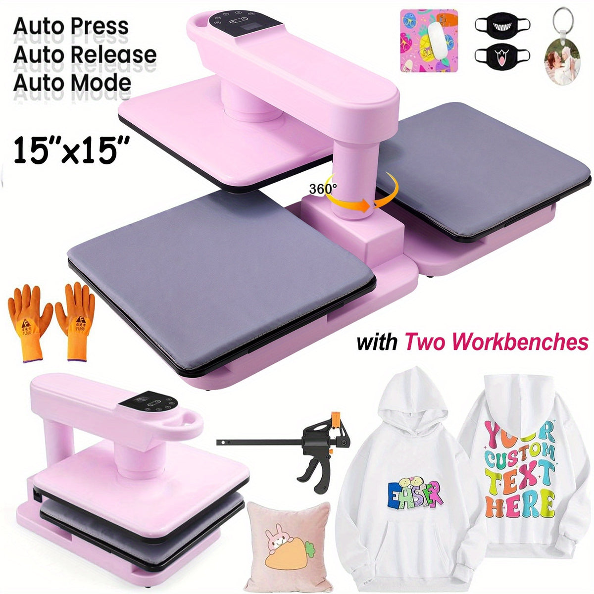 15X15" Car Heat Press Machine for T-Shirts, Large Digital Control Heat Transfer Machine for T-Shirts, 360° Swing Away Heat Press with Auto Release, Fast