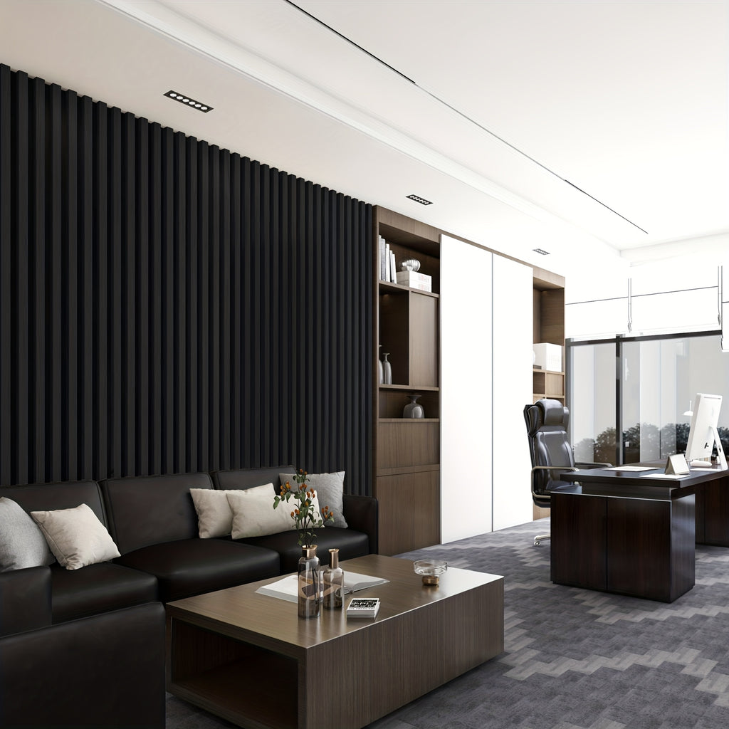 4-Sheet 93" X 12" Textured Wood-Look 3D Wall And Ceiling Tiles Noise Insulating MDF Grille Design, 31 Sq.Ft Coverage with Screws X56