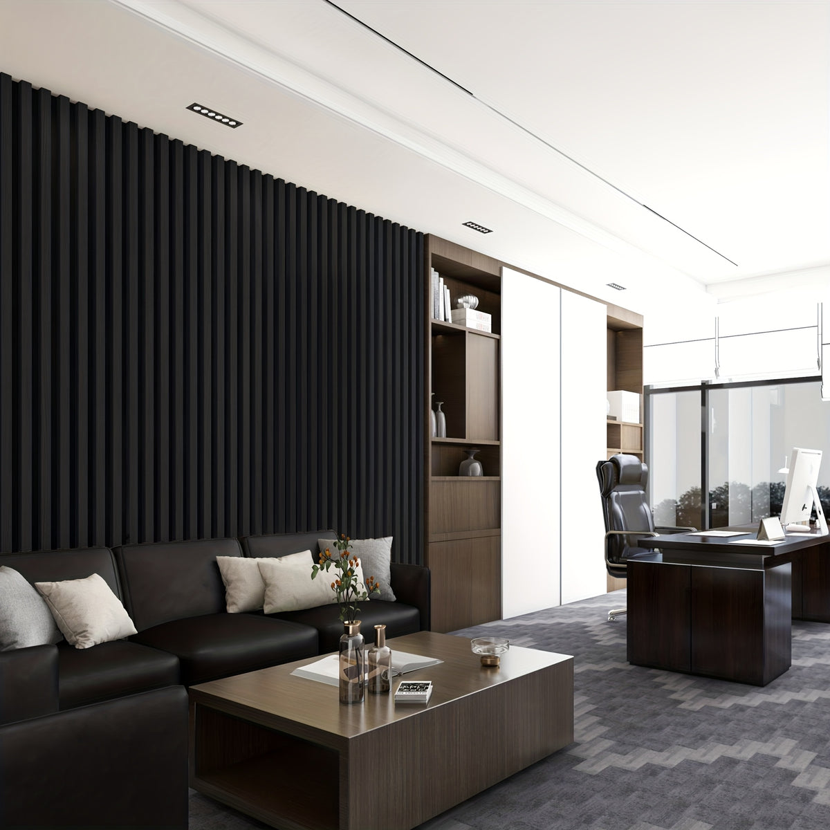4-Sheet 93" X 12" Textured Wood-Look 3D Wall And Ceiling Tiles Noise Insulating MDF Grille Design, 31 Sq.Ft Coverage with Screws X56