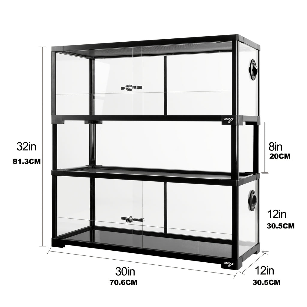 WACOOL Double Stacked Reptile Tank, 30" X 12" X 12" Tall Reptile Terrarium, Front Opening, Full Vision, Knock Down, 2 Pack 20 Gallon Glass Cage for Reptile, Bearded Dragon, Lizard, Snake, Gecko