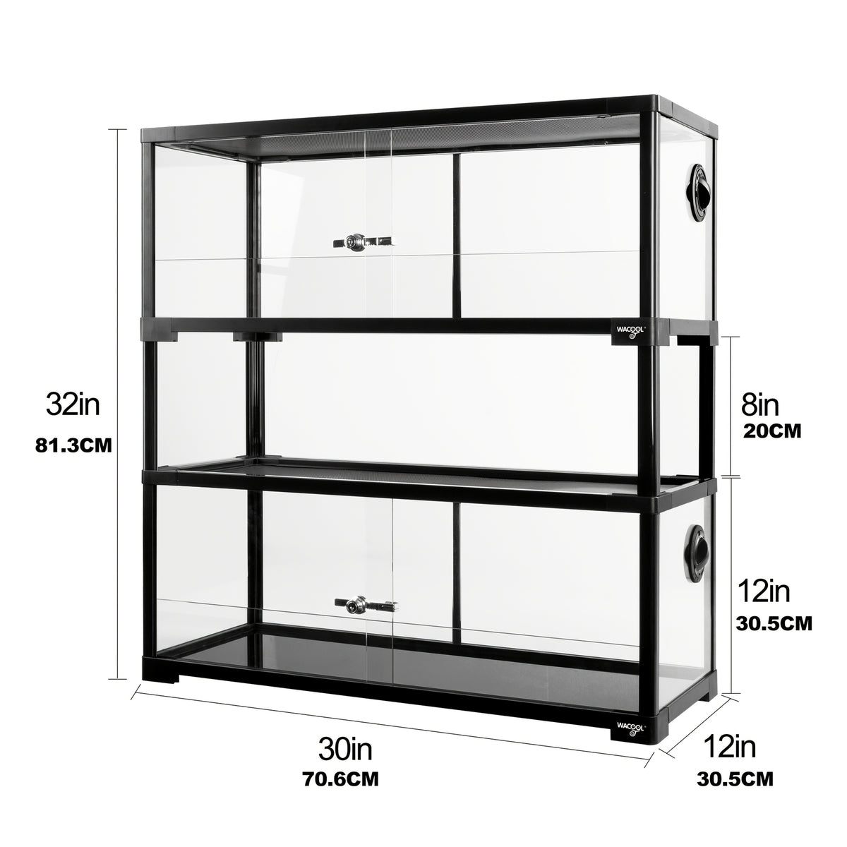 WACOOL Double Stacked Reptile Tank, 30" X 12" X 12" Tall Reptile Terrarium, Front Opening, Full Vision, Knock Down, 2 Pack 20 Gallon Glass Cage for Reptile, Bearded Dragon, Lizard, Snake, Gecko