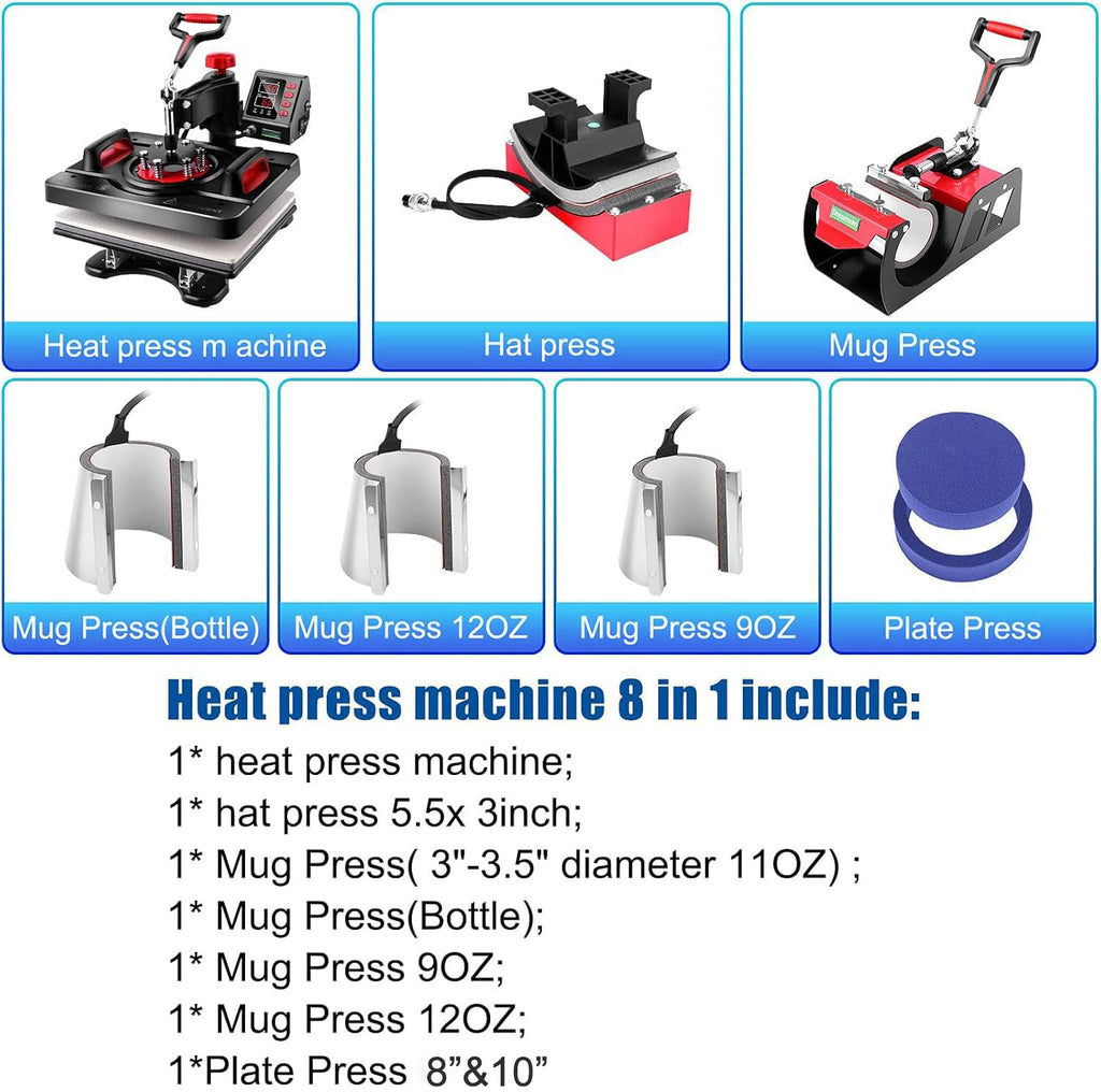 HOMDOX Upgraded 8 in 1 / 5 in 1 Heat Press Machine 15 x 12 Inch Professional Heat Transfer Machine 360-Degree Swing Away Multifunction Industrial-Quality Digital Sublimation Combo Heat Press for T Shirt Mug Hat Plate Cap for Commercial Home