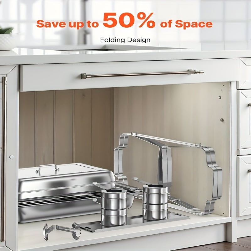 6pcs Chafing Dish Buffet Set, 9 Qt Stainless Steel Buffet Servers And Warmers With Foldable Frame, Food Pan, Fuel Holder And Lid For Halloween, Christmas, Home Parties, Only For Cooking