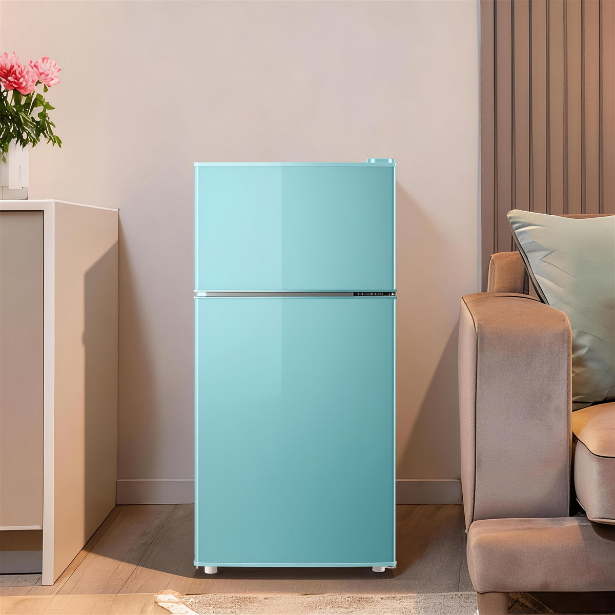 Small Refrigerator for Dorms and Offices, Two-Door Mini Fridge with Freezer and Adjustable Shelves