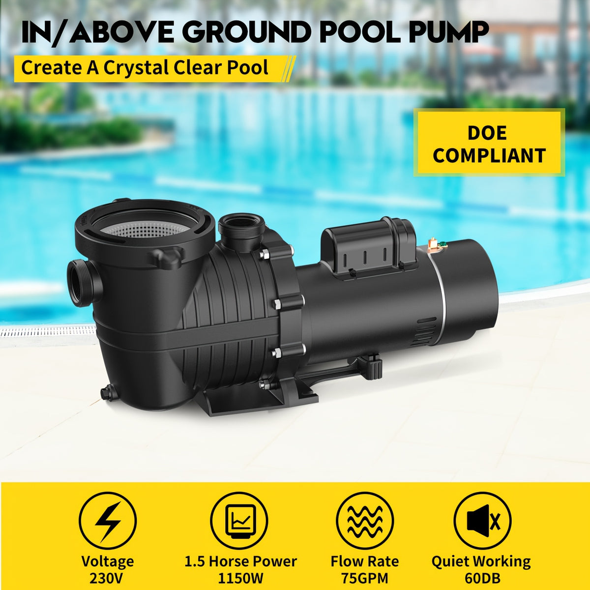 [Pool Pump 4500GPH] 1.5HP Dual Voltage/Dual Speed Pool Pump Inground, 4500GPH Flow, 42ft Head Lift, Self-Priming Water Pump for Inground/Above Ground/Seawater Pools And Hot Tubs, 115V Or 115V/230V 60Hz AC