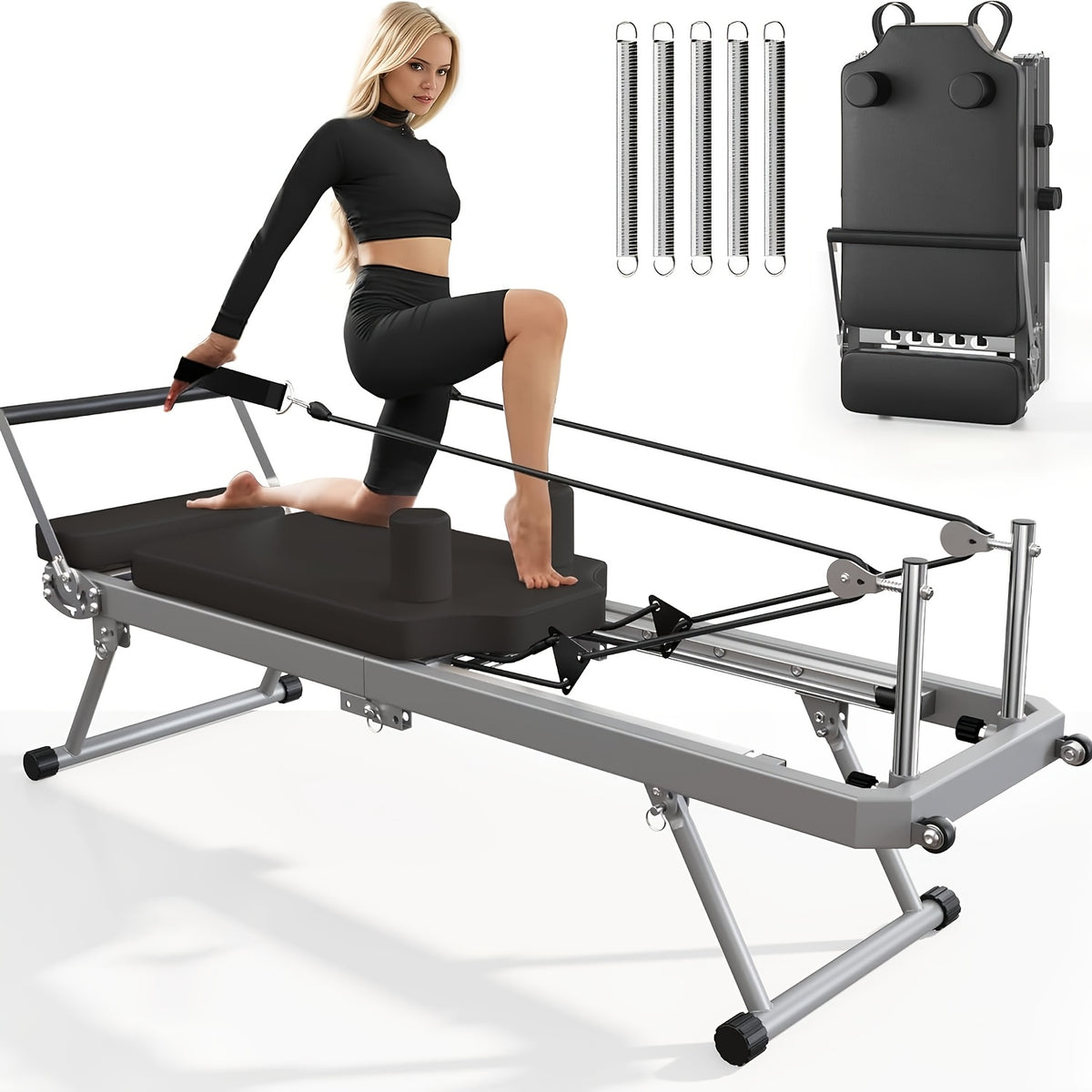 SogesPower Pilates Reformer Machine for Home Gym Workout, Foldable Pilates Equipment with High Strength Alloy Springs for Beginners, Up to 330lbs Weight Capacity