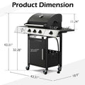 Grill with Side Burner & Cast Iron Grates, Lockable  Wheels, Barbecue Grill with 395 Square Inches Large Cooking Area, Camping Grill for Barbeque and Outdoor Cooking, Black