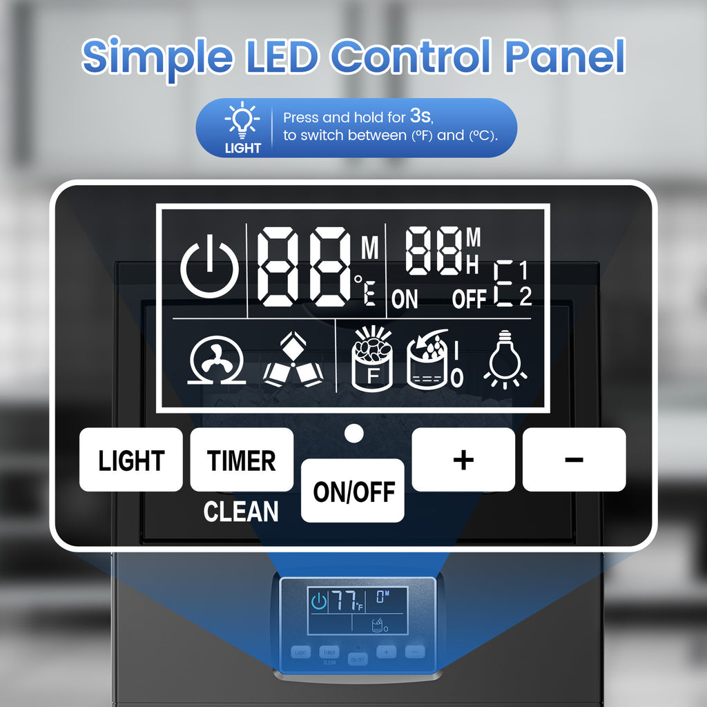 Large Ice Maker, 66Lbs/ 80Lbs/ 100Lbs Commercial Ice Maker, 24 Hour Timer, Self Cleaning Under Ice Machine, Automatic Full Ice Stop, Adjustable Ice Thickness And Ice Making Time, Suitable for Restaurants, Hospitals, Bars, Cafes, Laboratories