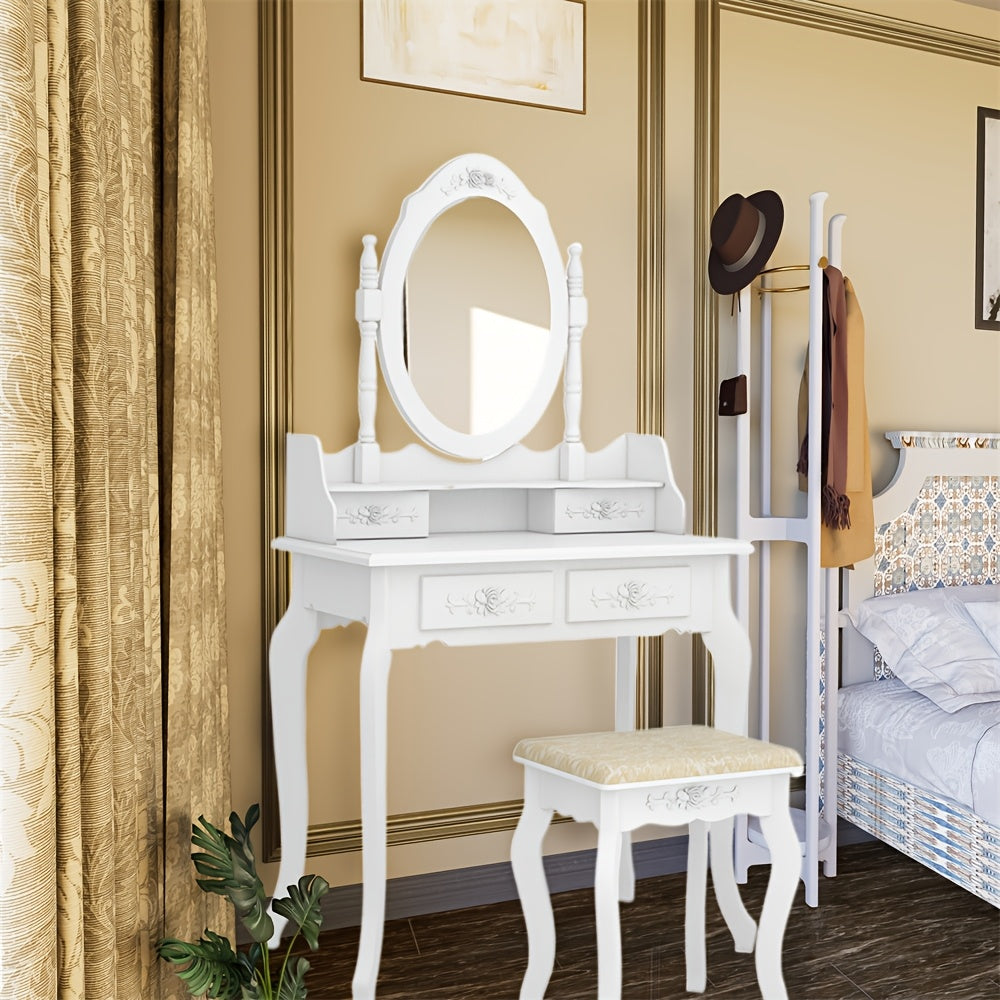 Modern Simple 4 Drawers 360 Degree Rotating Detachable Mirror Dressing Table