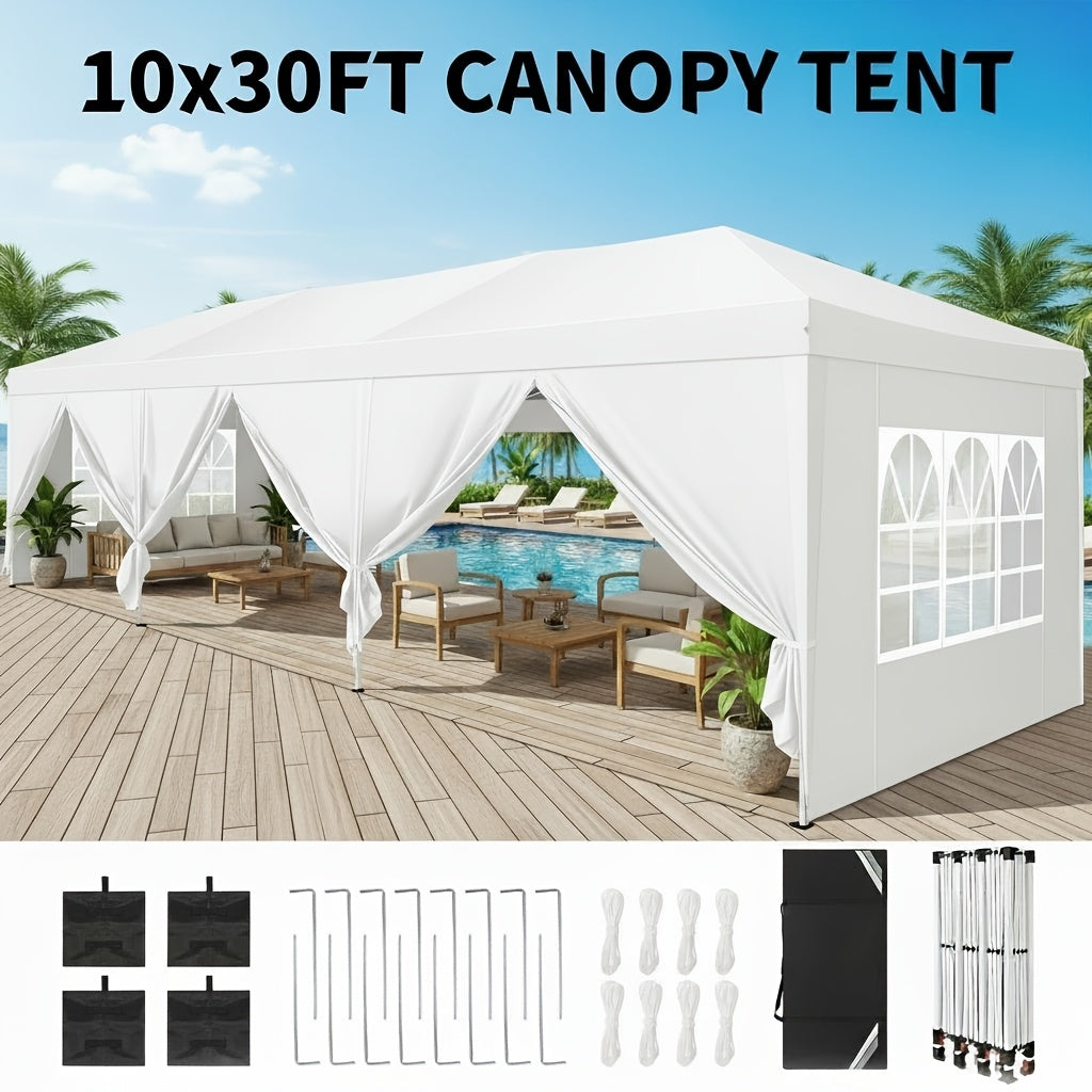 10x30ft/10x20ft Pop-up Canopy Tent, Canopy with 8 Removable Sidewalls, with Sandbags And Carry Bag, Three Adjustable Heights, Perfect for Patios, Lawns And Gardens, Event Parties, Market Stalls