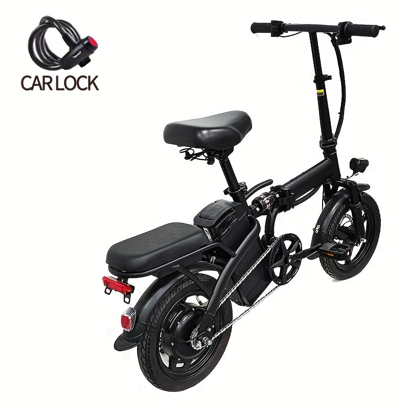 14-inch Lightweight Folding Electric Bicycle, 330 Lbs Load Capacity, 19 Mph Top Speed, Long-Lasting Battery, 48V Removable Lithium Battery with 18-28 Miles of Range, Front Headlight & Disc Brakes, Alloy Steel Frame, Black, for Urban Commuting