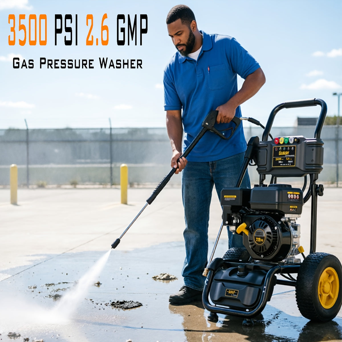 BLUBERY 3500 PSI Cold Water Gas Pressure Washer, 2.6 GPM Pressure Washer, 30Ft Pressure Hose, Black, Without Battery