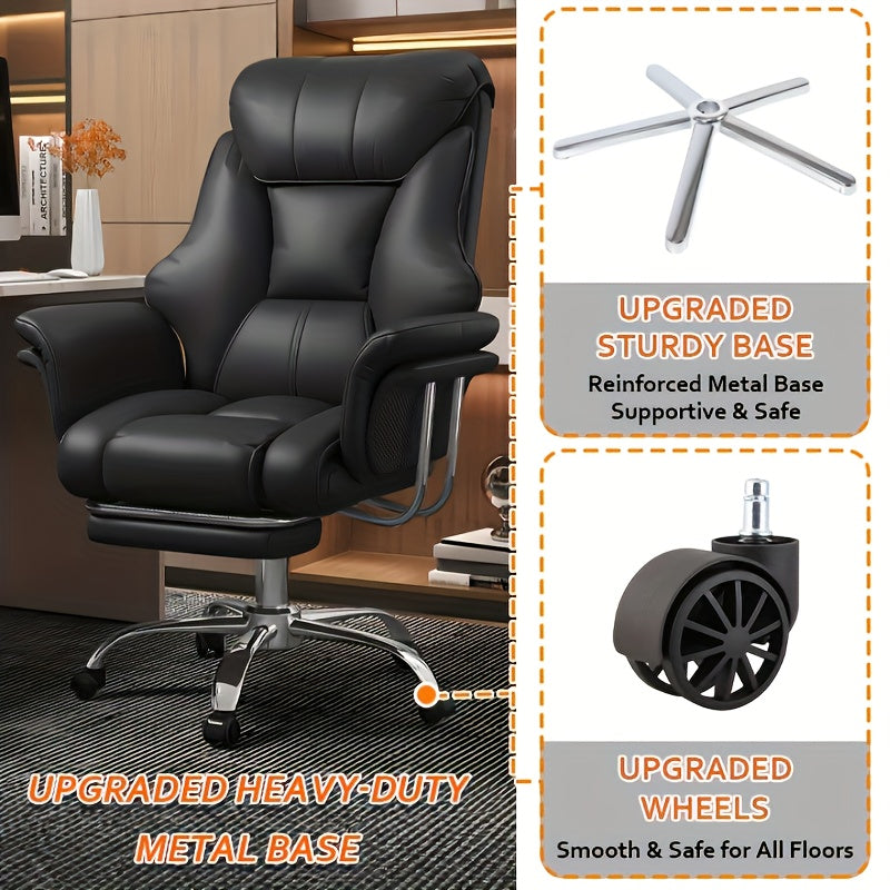 Executive Leather Office Chair, Comfy Desk Chair with Lumbar Support, Adjustable Height And Tilt, Rolling Swivel Chair, an Ergonomic Computer Chair