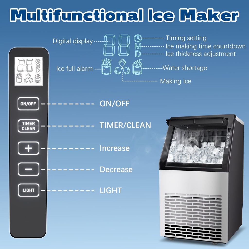 110 Lbs/24H Commercial Ice Maker, 36 Cubes/11mins, 13 Lbs Ice Storage Capacity, Counter Ice Maker Self Cleaning, 24 Hour Timer Stainless Steel Freestanding Ice Maker Machine