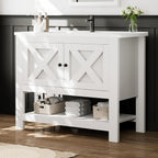 [Bathroom Vanity Cabinet] 4 Ever Winner 35-Inch Bathroom Vanity Cabinet With 2 Doors And Open Shelf, Country Style Bathroom Vanity With Sink, Black/White