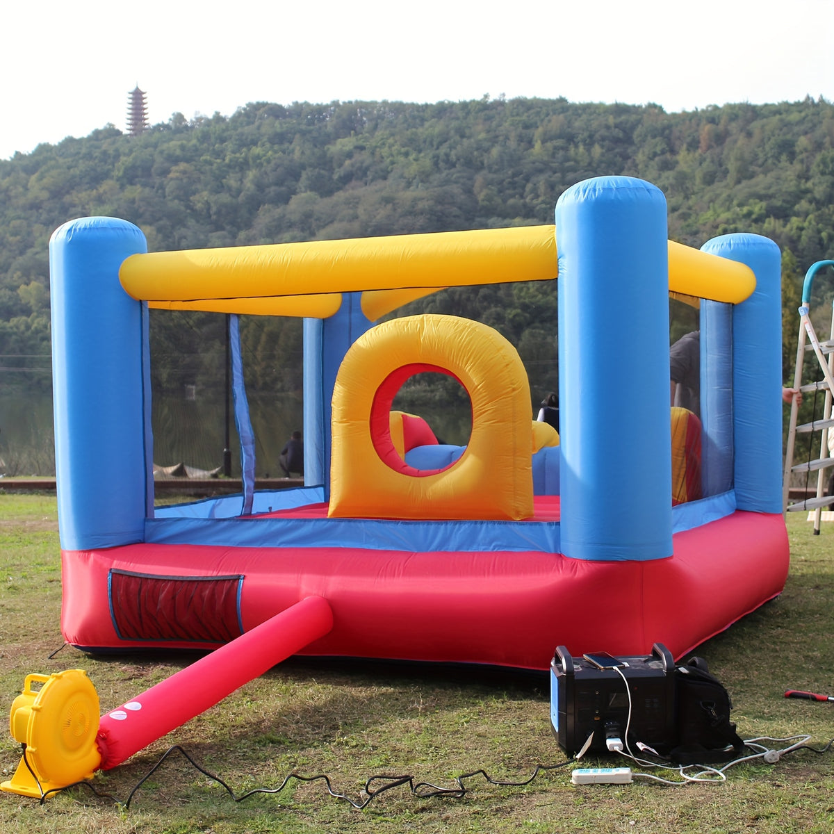 Inflatable Bounce House for Kids 3-10 with Blower, 12 X 9FT Big Blow Up Bouncer with Double Slide & Obstacle Course And Large Bounce Area, Indoor Outdoor Jump 'N Slide for Backyard Birthday Party Gift