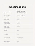 Wet Dry Vacuum Cleaner DREAME K10 Plus for Home Messes, 6.5KPa Suction and Flexible Cord or Battery Operation
