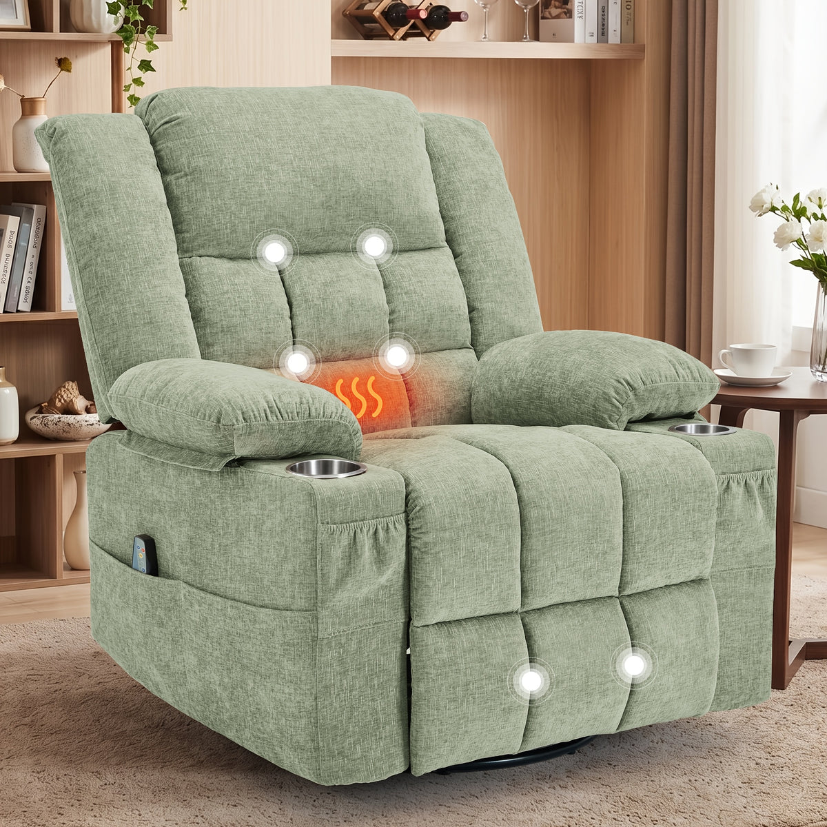 Swivel Recliner Chair for Adults with Massage and Heat — A 360° Rocking Seat for Living Rooms and Bedrooms