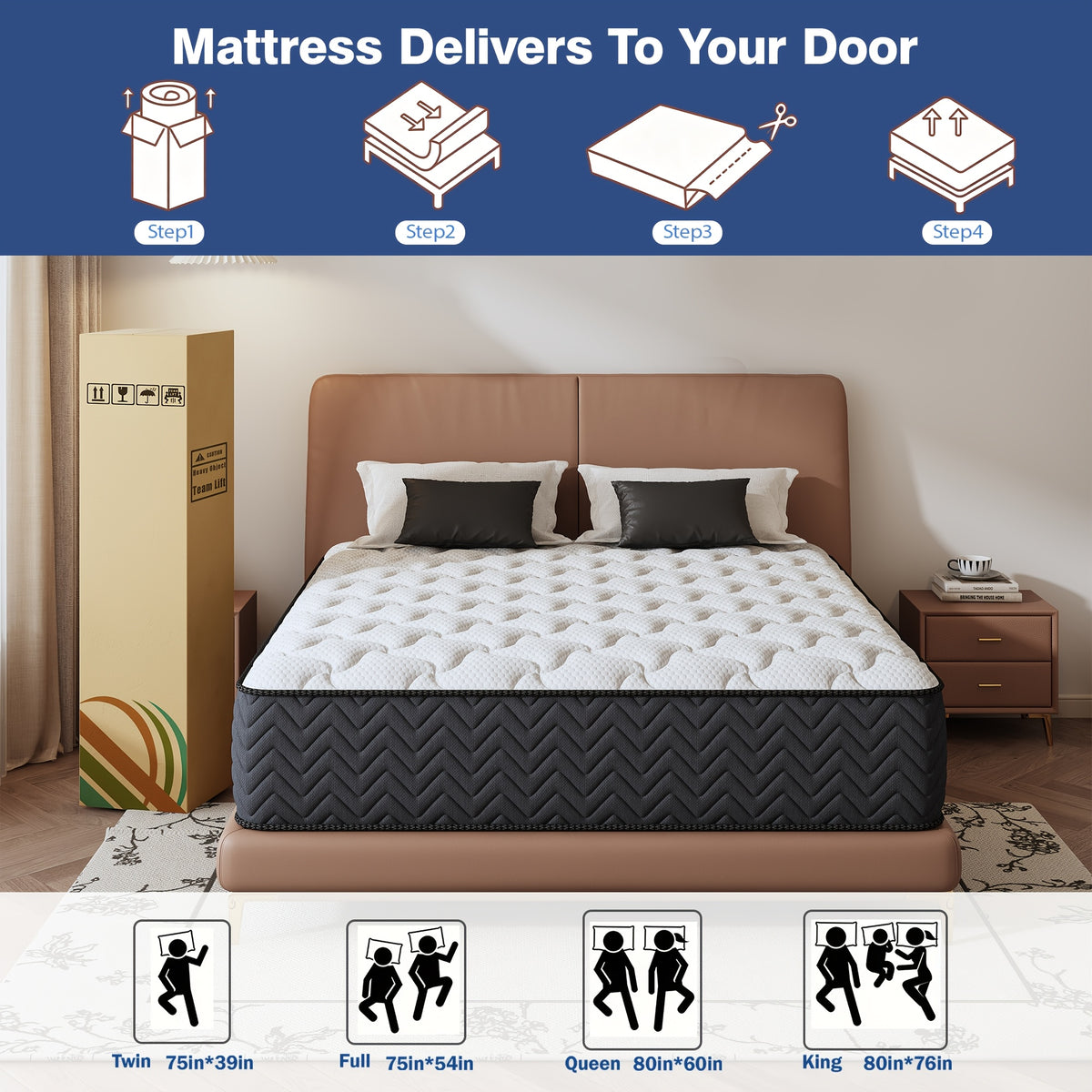 12/14 Inch Multilayer Hybrid Full Mattress Queen | Ergonomic Design with Memory Foam And Pocket Spring, Medium Firm Feel, Fire-Resistant, Polyester Cover, Woven Construction