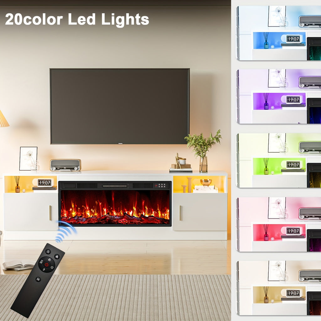 Fireplace Tv Stand with 36 Inch Fireplace Up to 80" TVs, LED Light Entertainment Center And Storage, 70" Modern Wood Media TV Console with Highlight Cabinet for Living Room