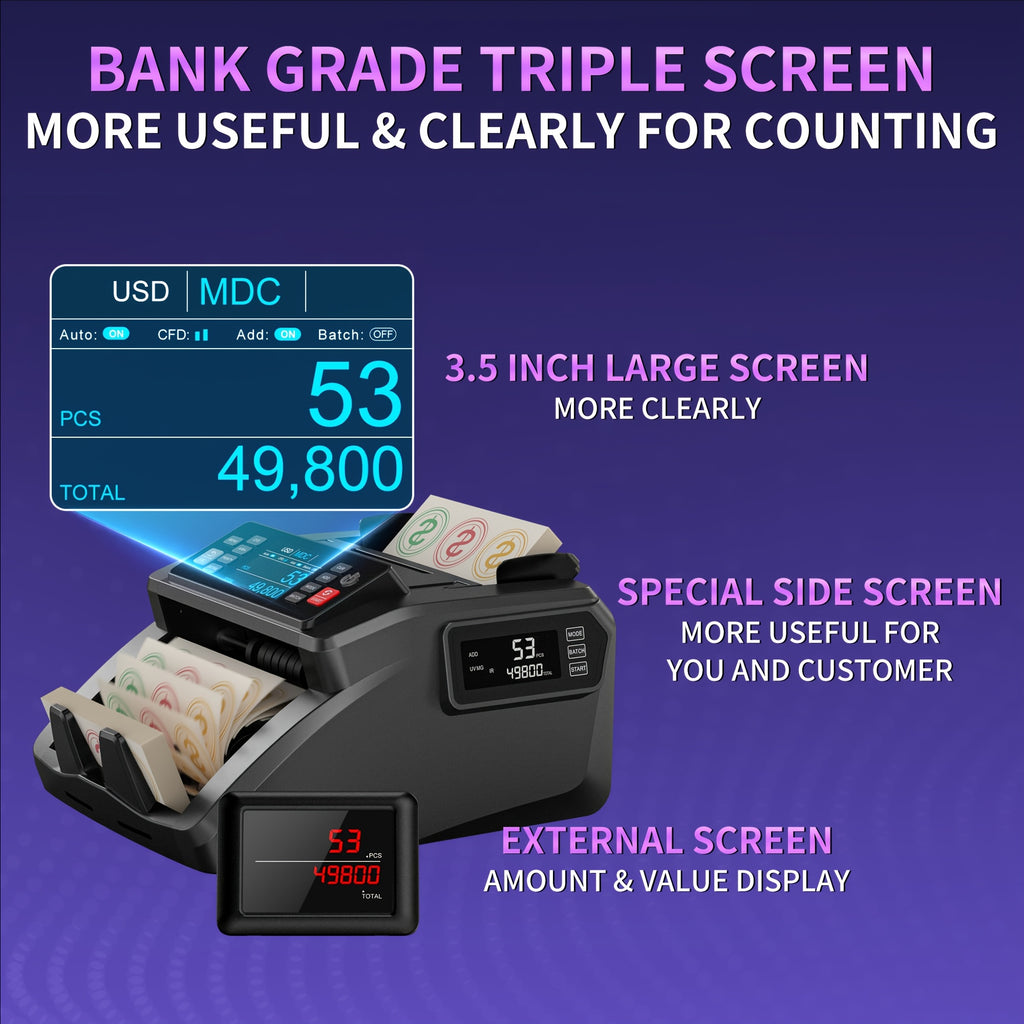 [Black Friday] Mixed Denomination Money Counter Machine, Value Counting, N70 Bill Counter With UV/MG/IR/MT Counterfeit Detection, 3.5" TFT Display Cash Counting Machine, Office Supplies, Black Friday